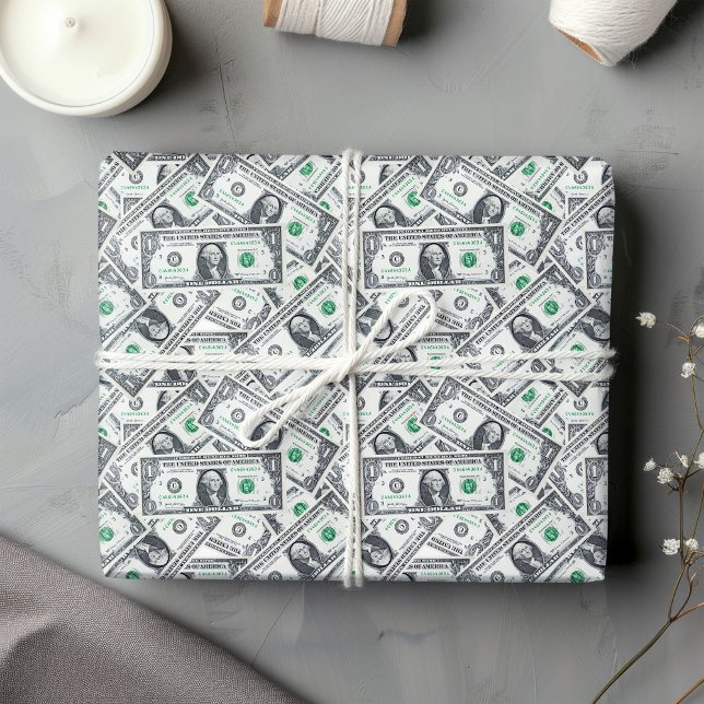 Papel de regalo con patrón de dólar divertido  (Modern funny gift for money lovers with dollar style)