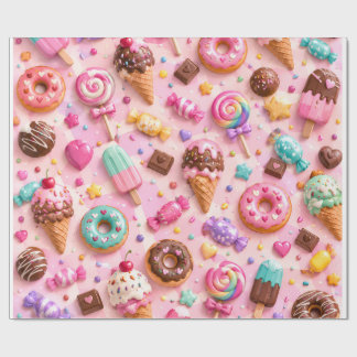 Papel de regalo con patrón de dulces y helados