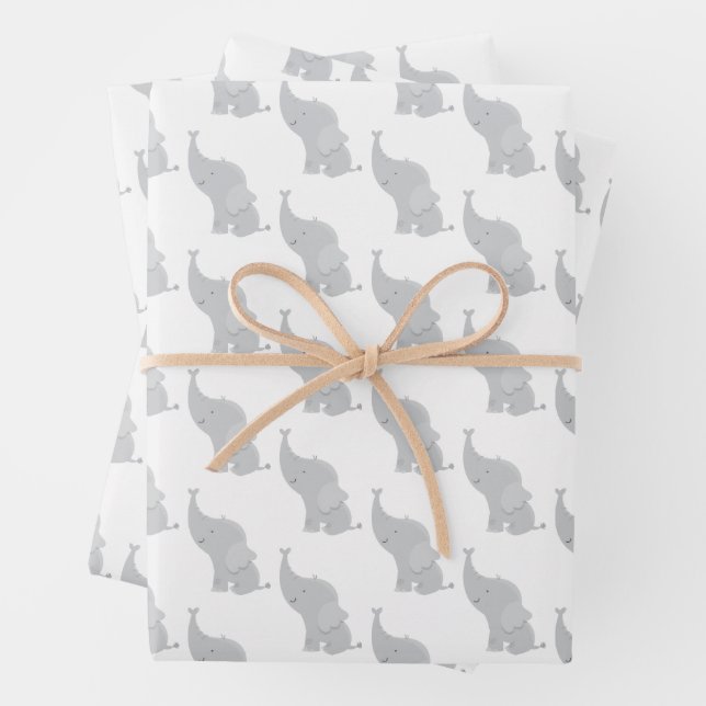 Papel de regalo con patrón de elefante gris (In situ)