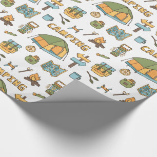 Papel de regalo con patrón de equipo de camping co