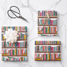 Papel de regalo con patrón de estantería de libros