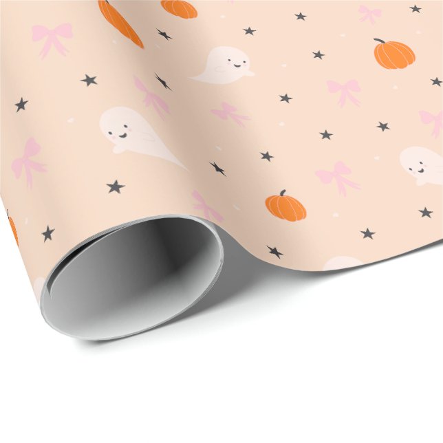 Papel de regalo con patrón de fantasmas otoñales d (Esquina del rollo)