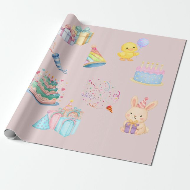 Papel de regalo con patrón de fiesta de cumpleaños (Desenrollado)