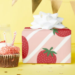 Papel de regalo con patrón de fresa en acuarela