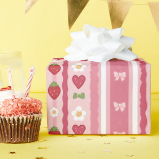 Papel de regalo con patrón de fresa en acuarela
