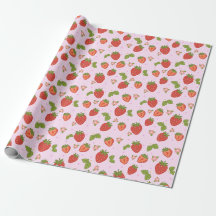 Papel de regalo con patrón de fresa rojo y rosa