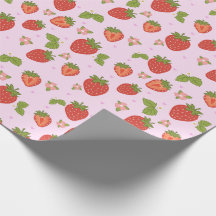 Papel de regalo con patrón de fresa rojo y rosa