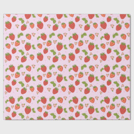 Papel de regalo con patrón de fresa rojo y rosa
