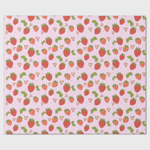 Papel de regalo con patrón de fresa rojo y rosa