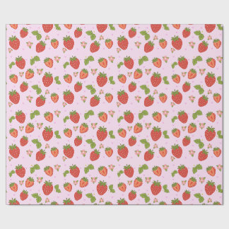 Papel de regalo con patrón de fresa rojo y rosa