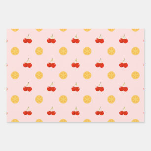 Papel de regalo con patrón de frutas de cereza y l