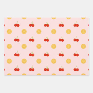 Papel de regalo con patrón de frutas de cereza y l