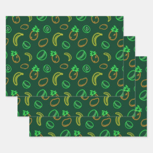 Papel de regalo con patrón de frutas tropicales ne