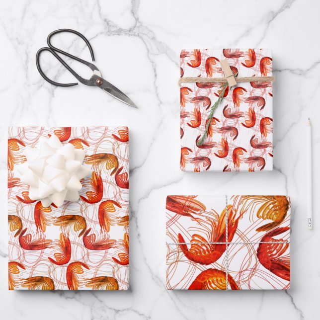 Papel de regalo con patrón de gambas antenas larga (Anverso)