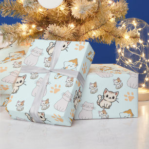 Papel de regalo con patrón de gatitos y patas Kawa