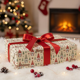 Papel de regalo con patrón de gnomo de Navidad ado