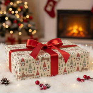Papel de regalo con patrón de gnomo de Navidad ado