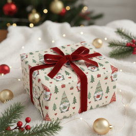 Papel de regalo con patrón de gnomo de Navidad ado