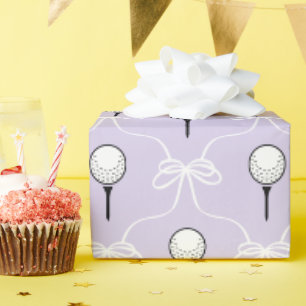 Papel de regalo con patrón de golf con lazo blanco