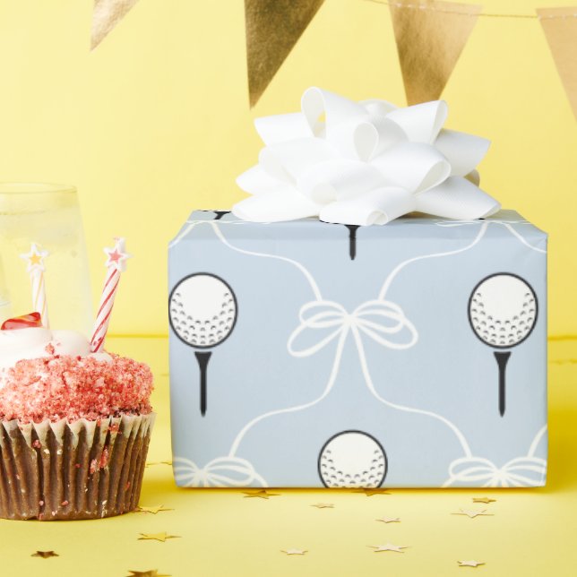 Papel de regalo con patrón de golf con lazo blanco (Fiesta de cumpleaños )