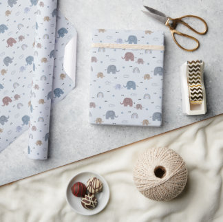 Papel de regalo con patrón de guardería de elefant