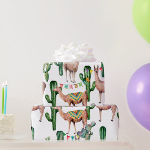 Papel de regalo con patrón de llama para fiesta me