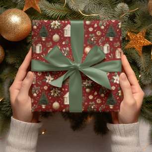 Papel de regalo con patrón de Navidad vintage