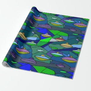 Papel de regalo con patrón de ovni alienígena de v