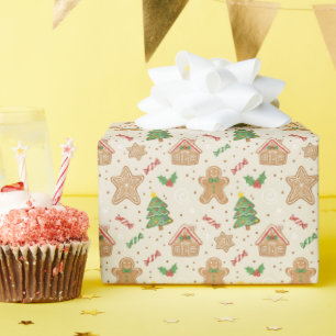 Papel de regalo con patrón de pan de jengibre navi