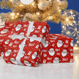 Papel de regalo con patrón de Papá Noel navideño r