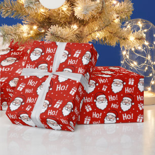 Papel de regalo con patrón de Papá Noel navideño r
