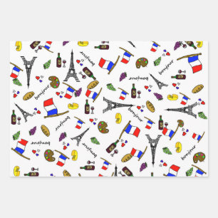 Papel de regalo con patrón de París