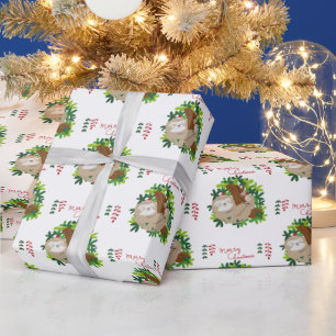 Papel de regalo con patrón de perezoso Feliz Navid