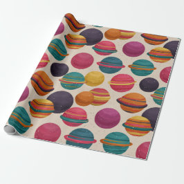 Papel de regalo con patrón de planeta de caramelos