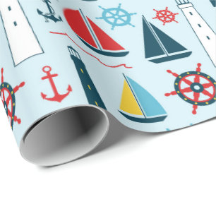 Papel de regalo con patrón de playa náutica