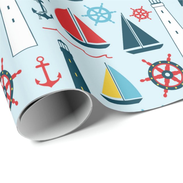 Papel de regalo con patrón de playa náutica (Esquina del rollo)
