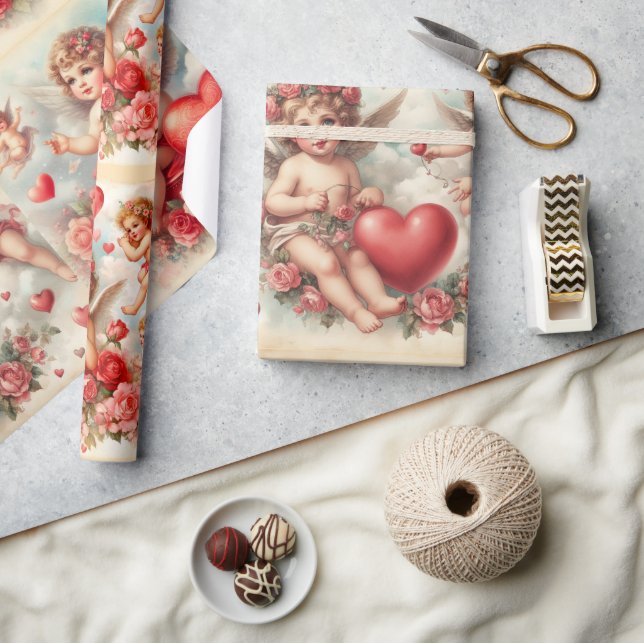 Papel de regalo con patrón de querubín del día de  (Artesanía)