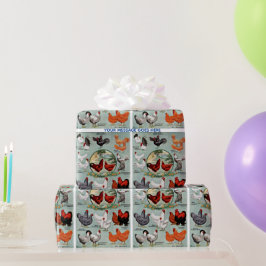 Papel de regalo con patrón de razas de gallinas an