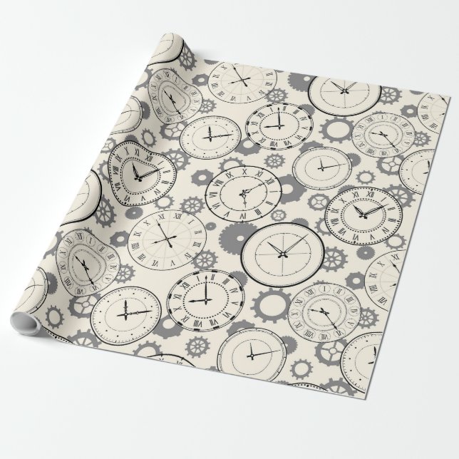 Papel de regalo con patrón de reloj y engranajes v (Desenrollado)
