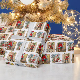 Papel de regalo con patrón de Santa Claus vintage