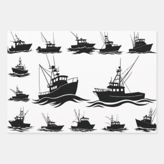Papel de regalo con patrón de silueta de barco pes