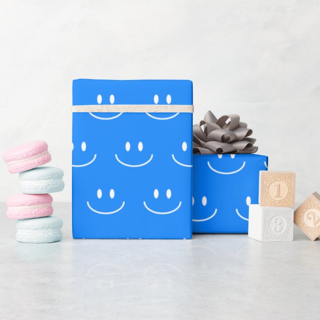 Papel de regalo con patrón de sonrisa azul (Baby Shower)