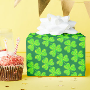Papel de regalo con patrón de trébol verde neón