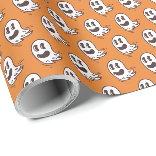Papel de regalo con patrón divertido de fantasmas (Esquina del rollo)