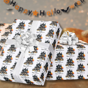 Papel de regalo con patrón espeluznante Feliz Hall