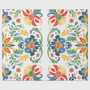 Papel de regalo con patrón floral de arte popular