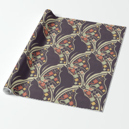Papel de Regalo con Patrón Floral de Gato Art Déco