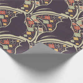 Papel de Regalo con Patrón Floral de Gato Art Déco