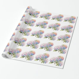 Papel de regalo con patrón floral de hortensias en