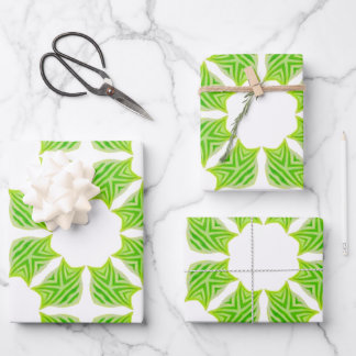 Papel de regalo con patrón geométrico de hoja verd